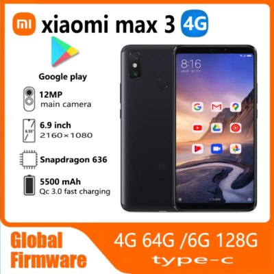 Xiaomi  Mi max 3 smartphone 4G Snapdragon 636 Facial recognition Posterior fingerprint Used phone