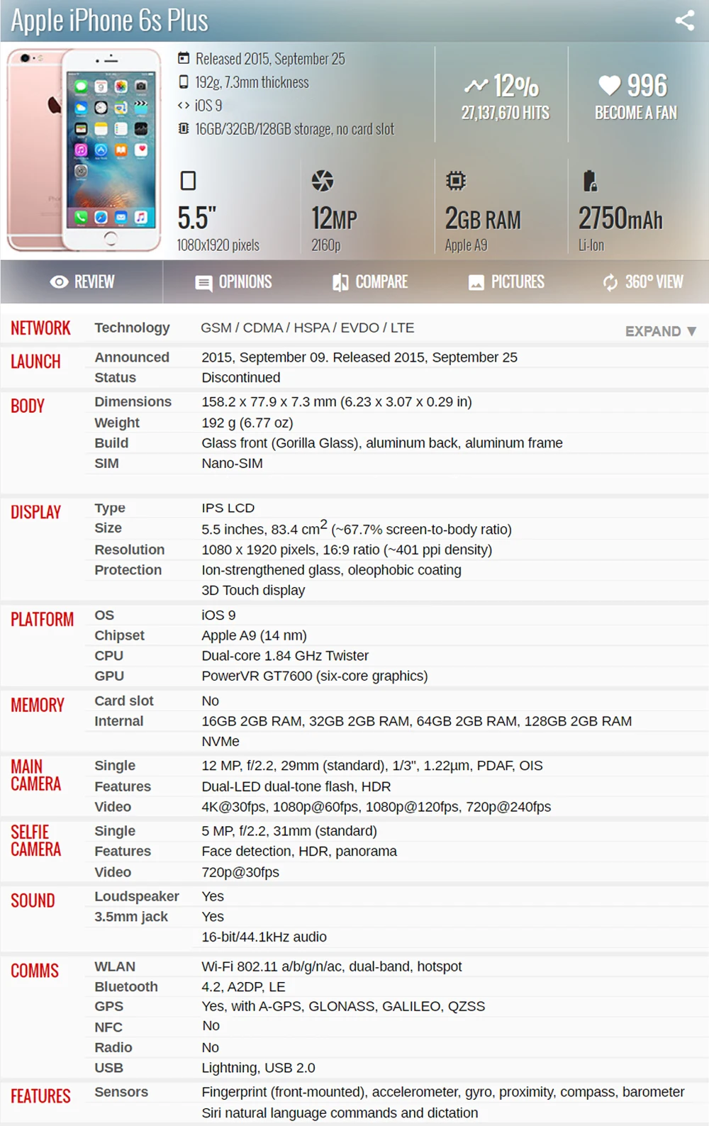 Apple iPhone 6s Plus 4G LTE Mobile Phone 16/32/64/128GB ROM 5.5“ IPS LCD Touch ID 5MP+12MP Camera A9 Dual Core IOS Cell Phone