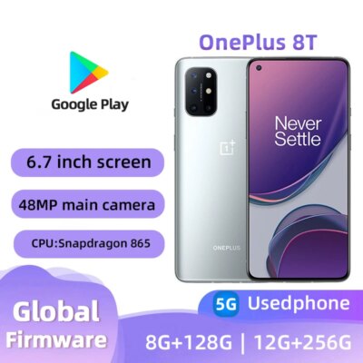 Oneplus 8T Mobile Phone 5G 12GB RAM 256GB LTE 6.51" Full Screen Snapdragon 865 Dual SIM Card original used phone