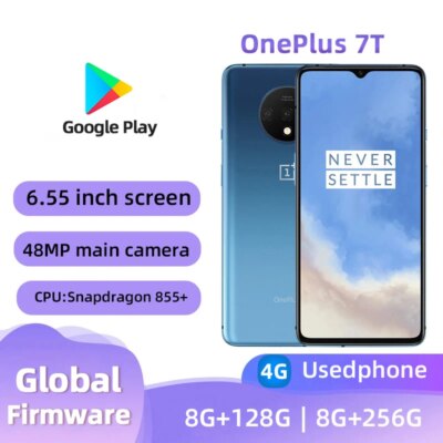 Oneplus 7T Mobile Phone 4G 8GB RAM 128GB ROM 6.41" Screen Snapdragon 845 Dual SIM Card Original Android Used Phone