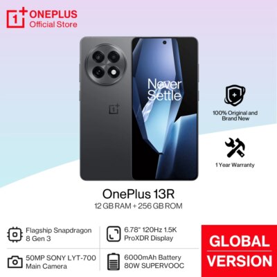 All New OnePlus 13R Global Version Smartphone Snapdragon 8 Gen 3 120Hz Display 6000mAh Battery 80W SUPERVOOC Bluetooth 5.4