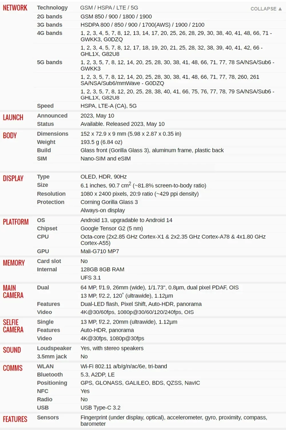 Original Google Pixel 7A 5G Mobile Phone 8GB RAM 128GB ROM 90Hz OLED 6.1