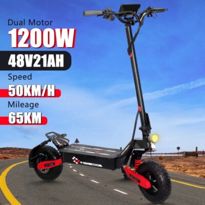 New Electric Scooter - 1200W Motor, 50KM/H Speed, 48V Battery, 65KM Range, LED Display, 11-Inch Off-Road E-Scooter for Adults