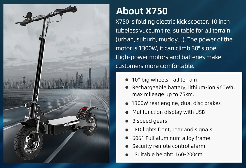 X750 Electric Scooter Adult 52V1600W Motor 10