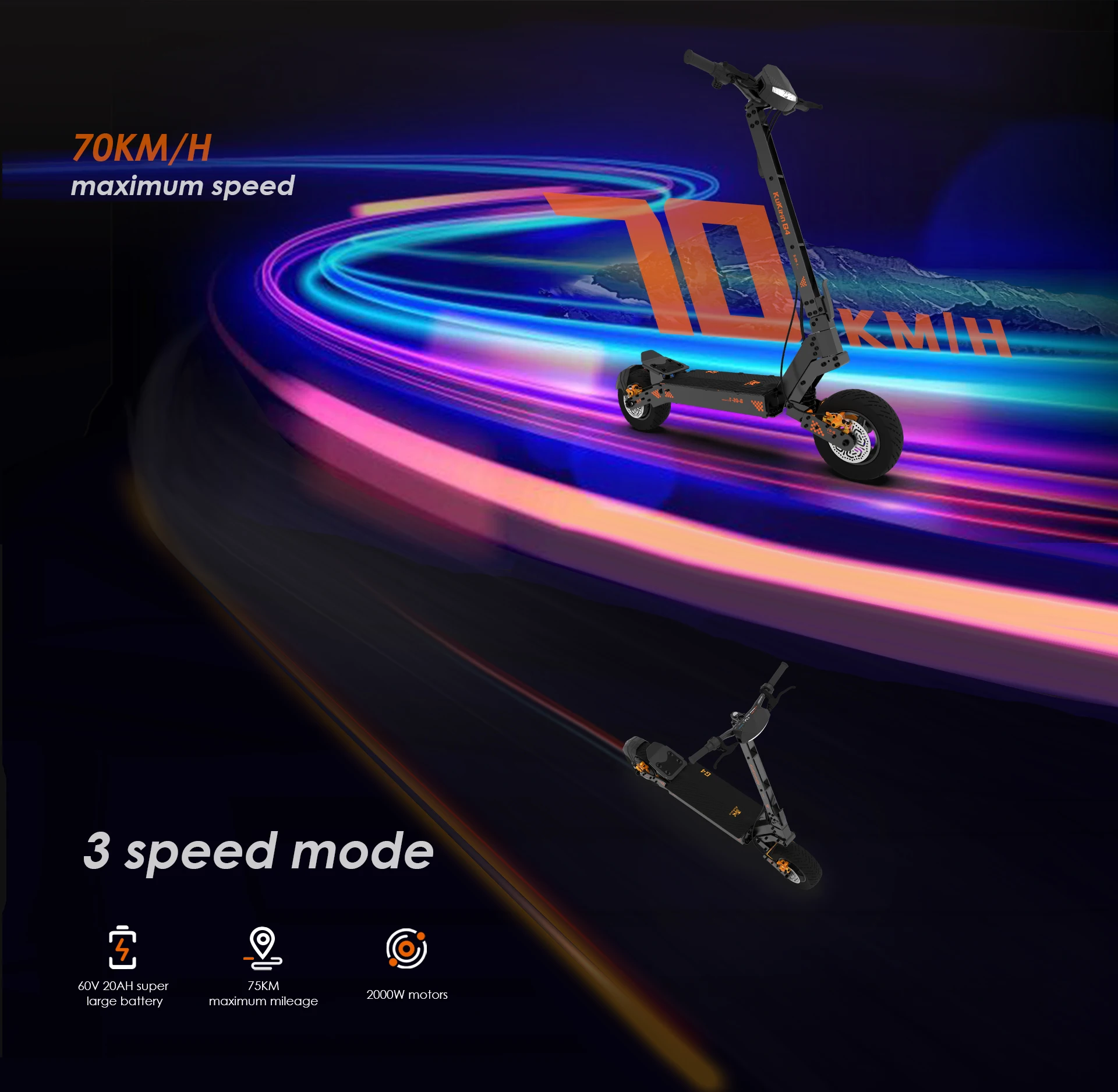 kukirin G4 high quality 2000w motor 60v20ah battery electric scooter LED display top speed 70km/h 11 inch tires foldable scooter