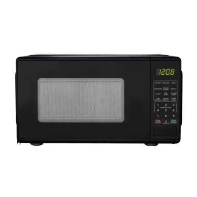 Compact 0.7 Cu ft 700W Black Countertop Microwave Oven LED Display Timer Clock Defrost Child-Safe Lockout Push-Button Door 10