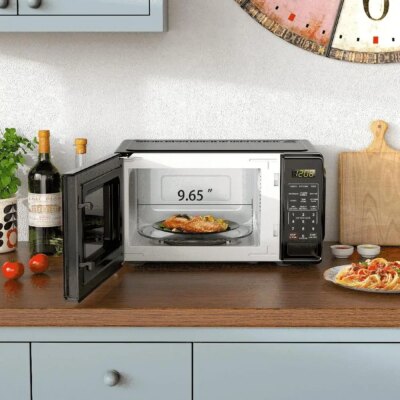 Compact 0.7 Cu ft 700W Black Countertop Microwave Oven LED Display Timer Clock Defrost Child-Safe Lockout Push-Button Door 10 - Image 2