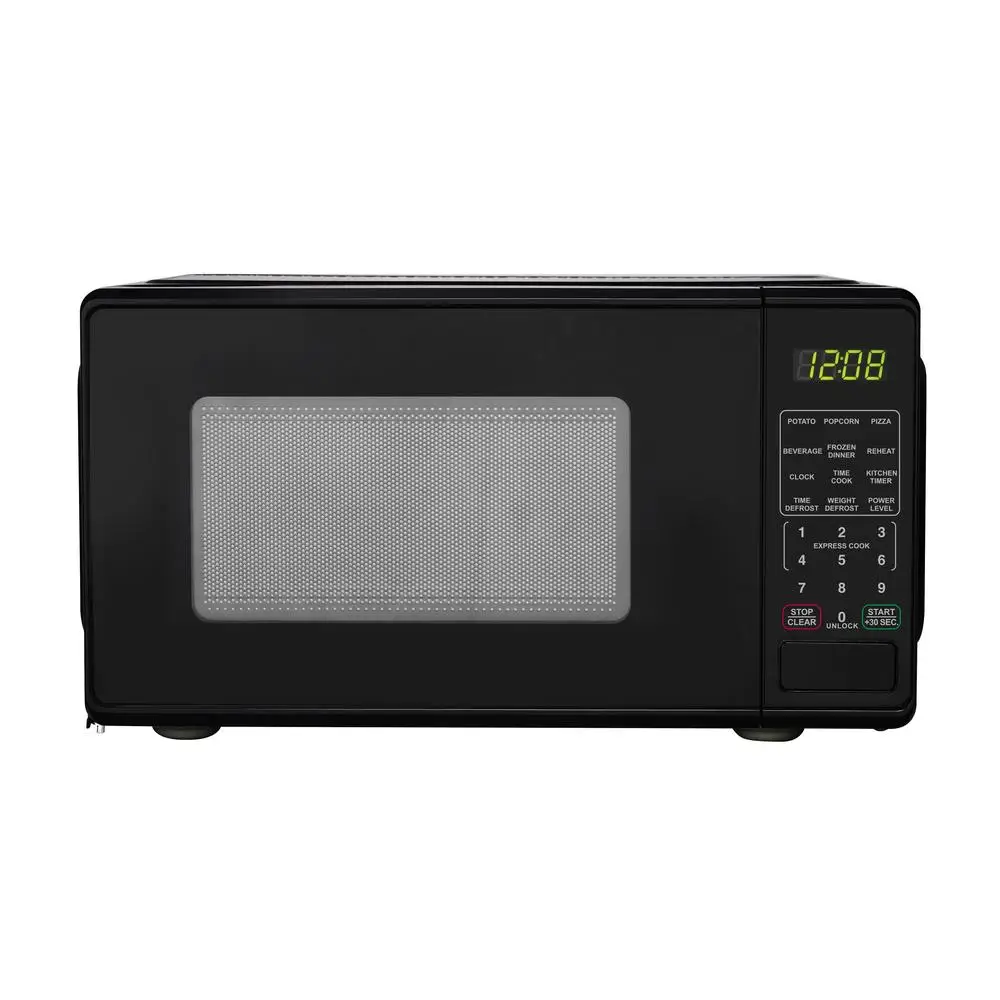 Compact 0.7 Cu ft 700W Black Countertop Microwave Oven LED Display Timer Clock Defrost Child-Safe Lockout Push-Button Door 10 Compact 0.7 Cu ft 700W Black Countertop Microwave Oven LED Display Timer Clock Defrost Child-Safe Lockout Push-Button Door 10
