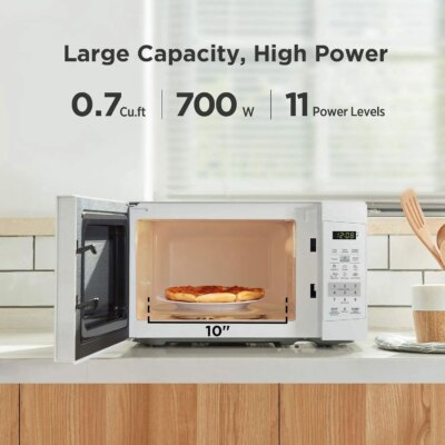 EM720CPL-PM Countertop Microwave Oven with Sound On/Off, ECO Mode and Easy One-Touch Buttons, 0.7 Cu Ft/700W, Pearl Whit - Image 3