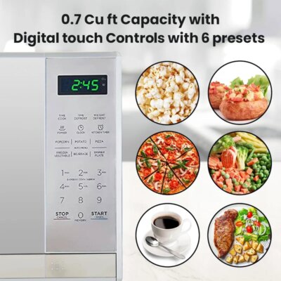 0.7 Cu Ft Microwave Oven - Stainless Steel Compact Style Microondas, Smart Countertop Kitchen Appliance With Digital Touch - Image 4