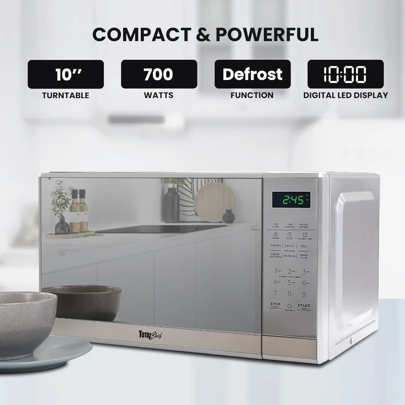 0.7 Cu Ft Microwave Oven - Stainless Steel Compact Style Microondas, Smart Countertop Kitchen Appliance With Digital Touch