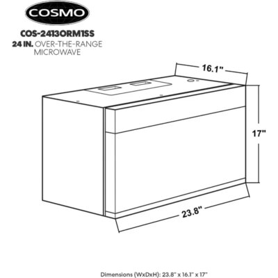 COSMO COS-2413ORM1SS Over the Range Microwave Oven with Vent Fan, 1.34 cu. ft. Capacity, 1000W, 24 inch, Black / Stainless Steel - Image 5
