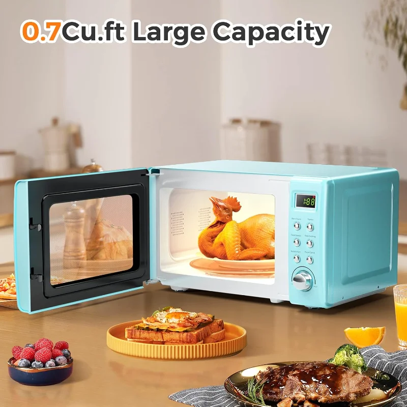 MAT EXPERT 0.7 Cu.ft Compact Microwave Oven, Digital Timing & Child Lock, Small Microwave, Delayed Start Function, 700W (Green)