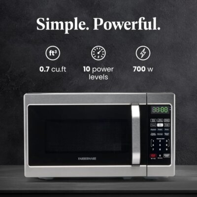 Countertop Microwave 700 Watts, 0.7 Cu. Ft. - Microwave Oven With LED Lighting and Child Lock - Perfect for Apartments