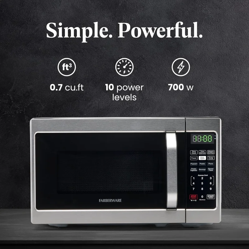 Countertop Microwave 700 Watts, 0.7 Cu. Ft. - Microwave Oven With LED Lighting and Child Lock - Perfect for Apartments