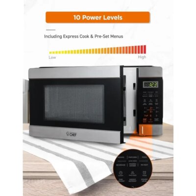COMMERCIAL CHEF 1.1 Cu Ft Microwave with 10 Power Levels, Small Microwave with Push Button, 1000W Countertop Microwave - Image 3