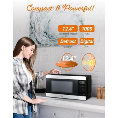 COMMERCIAL CHEF 1.1 Cu Ft Microwave with 10 Power Levels, Small Microwave with Push Button, 1000W Countertop Microwave - Image 4
