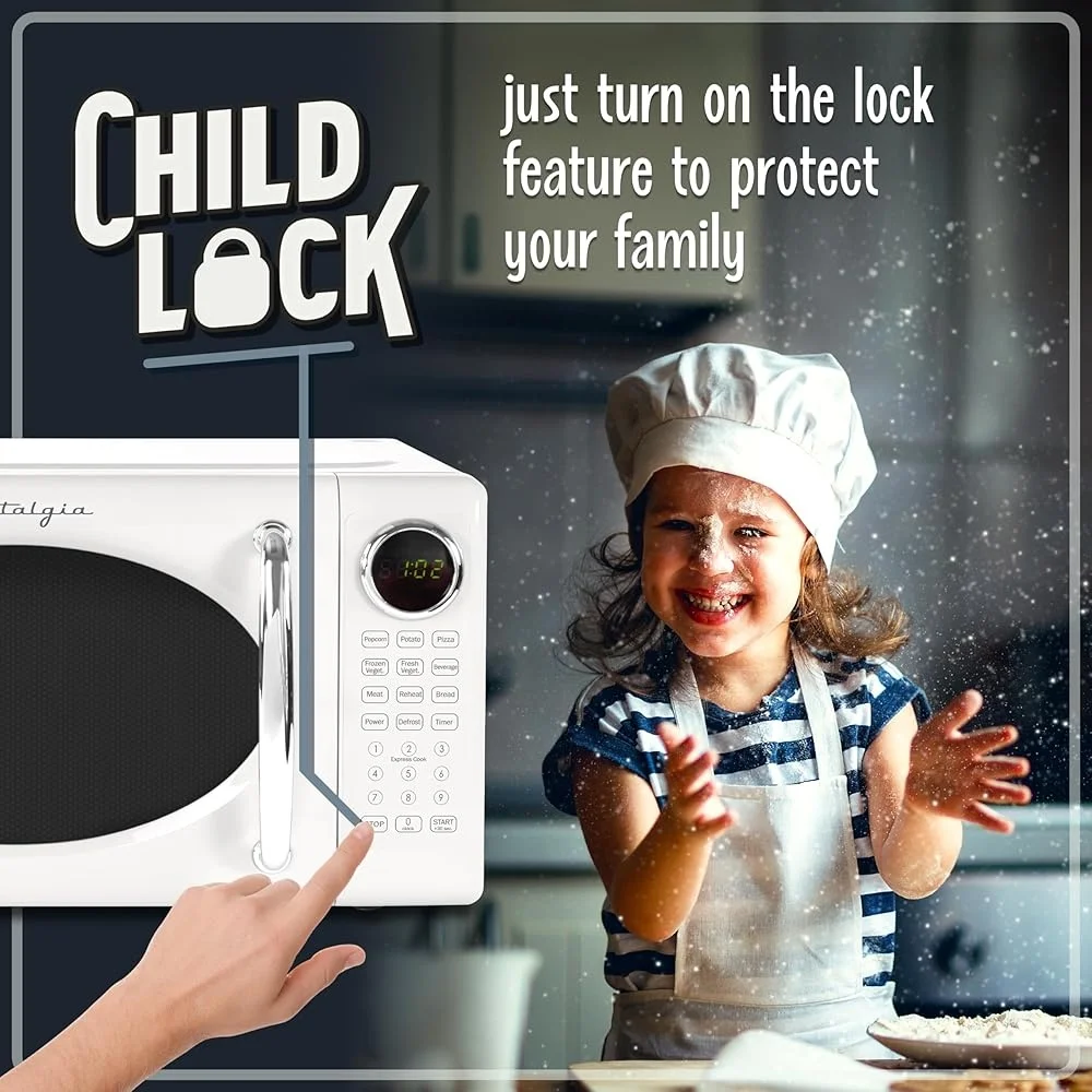 Retro Microwave Oven 700W Countertop 0.7Cu Ft Rotating Glass Turntable Child Safety Lock 8 Auto Cook Programs Digital Clock Retro Microwave Oven 700W Countertop 0.7Cu Ft Rotating Glass Turntable Child Safety Lock 8 Auto Cook Programs Digital Clock