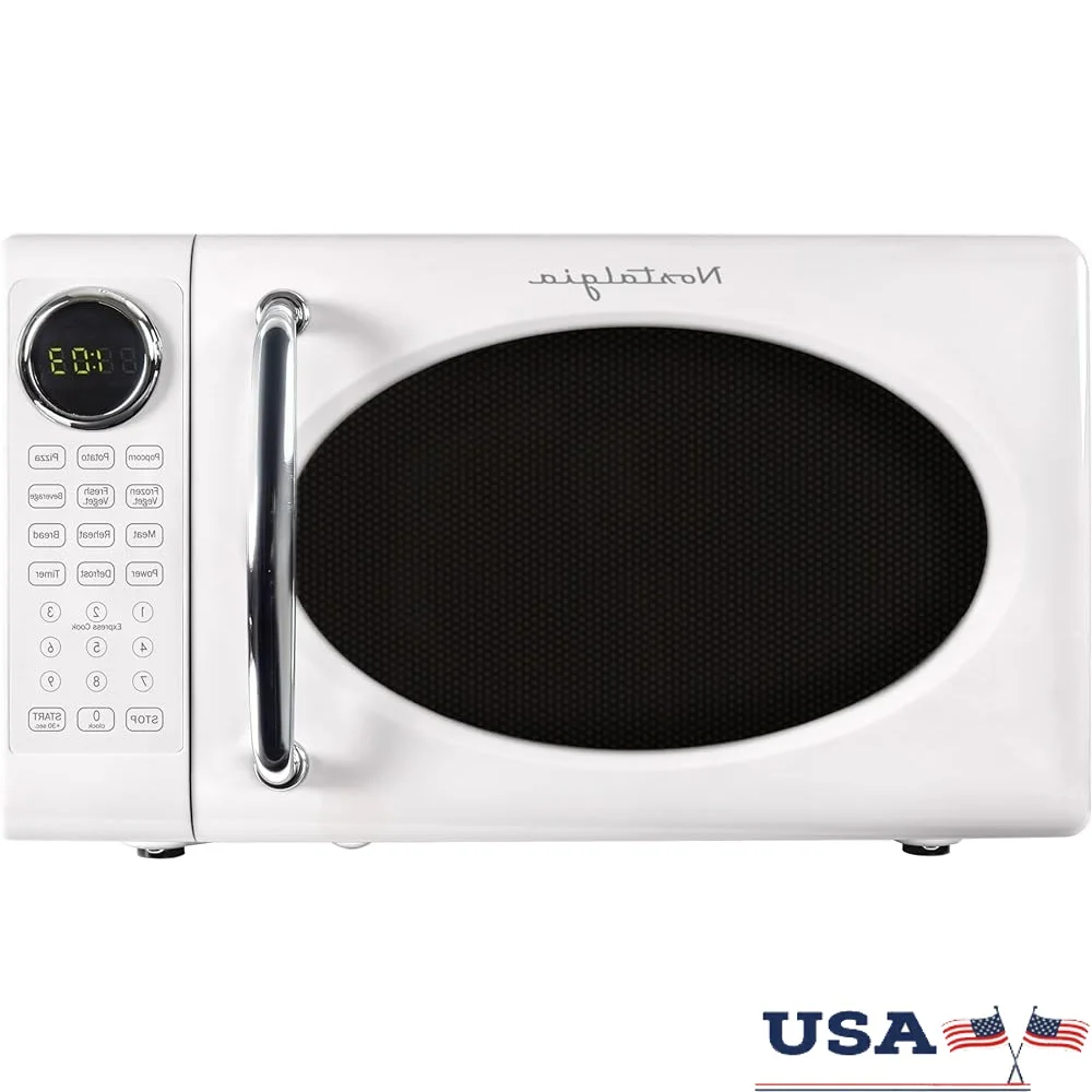 Retro Microwave Oven 700W Countertop 0.7Cu Ft Rotating Glass Turntable Child Safety Lock 8 Auto Cook Programs Digital Clock Retro Microwave Oven 700W Countertop 0.7Cu Ft Rotating Glass Turntable Child Safety Lock 8 Auto Cook Programs Digital Clock