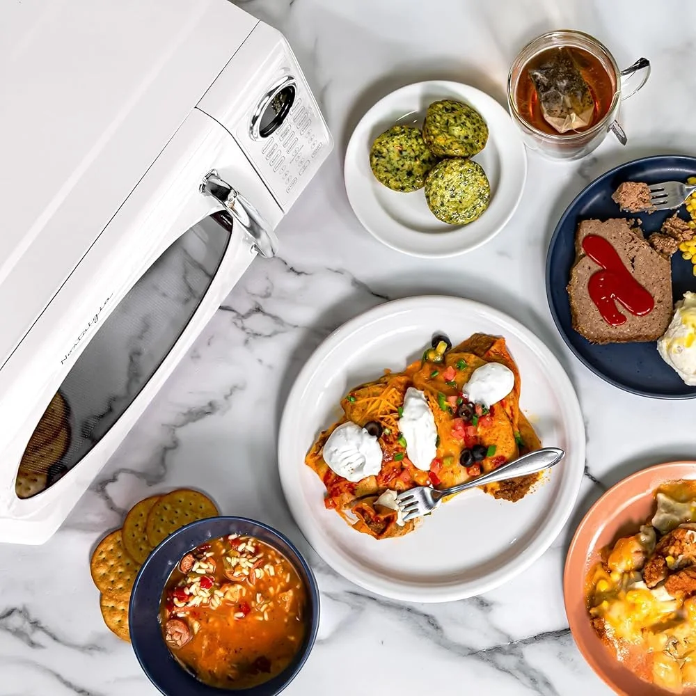 Retro Microwave Oven 700W Countertop 0.7Cu Ft Rotating Glass Turntable Child Safety Lock 8 Auto Cook Programs Digital Clock Retro Microwave Oven 700W Countertop 0.7Cu Ft Rotating Glass Turntable Child Safety Lock 8 Auto Cook Programs Digital Clock