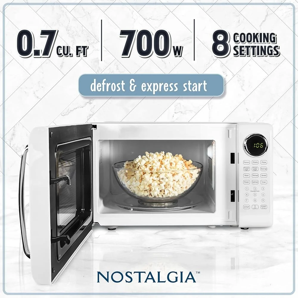 Retro Microwave Oven 700W Countertop 0.7Cu Ft Rotating Glass Turntable Child Safety Lock 8 Auto Cook Programs Digital Clock Retro Microwave Oven 700W Countertop 0.7Cu Ft Rotating Glass Turntable Child Safety Lock 8 Auto Cook Programs Digital Clock