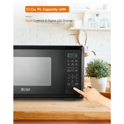 1.1 Cu Ft Microwave with 10 Power Levels, Microwave 1000W with Push Button Door Lock, Countertop Microwave - Image 6
