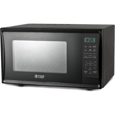 1.1 Cu Ft Microwave with 10 Power Levels, Microwave 1000W with Push Button Door Lock, Countertop Microwave