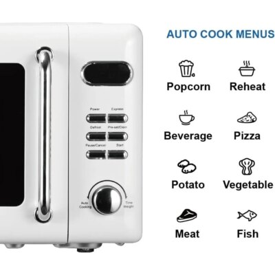 Compact Microwave Oven 700W LED Display 5 Power Levels 8 Auto Menus Glass Turntable Express Defrost Functions Countertop - Image 5