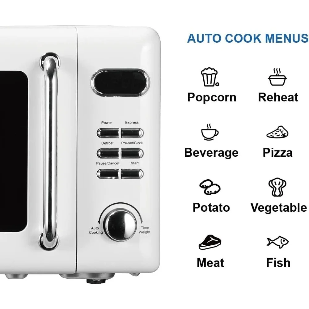 Compact Microwave Oven 700W LED Display 5 Power Levels 8 Auto Menus Glass Turntable Express Defrost Functions Countertop Compact Microwave Oven 700W LED Display 5 Power Levels 8 Auto Menus Glass Turntable Express Defrost Functions Countertop