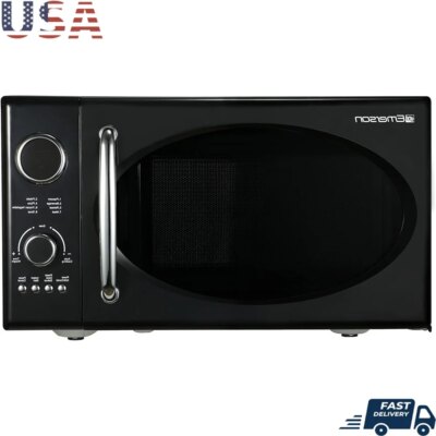 Retro Compact 800W Microwave Oven with 1,000W Grill Function LED Display 5 Power Levels 8 Auto Menus Glass Door Countertop