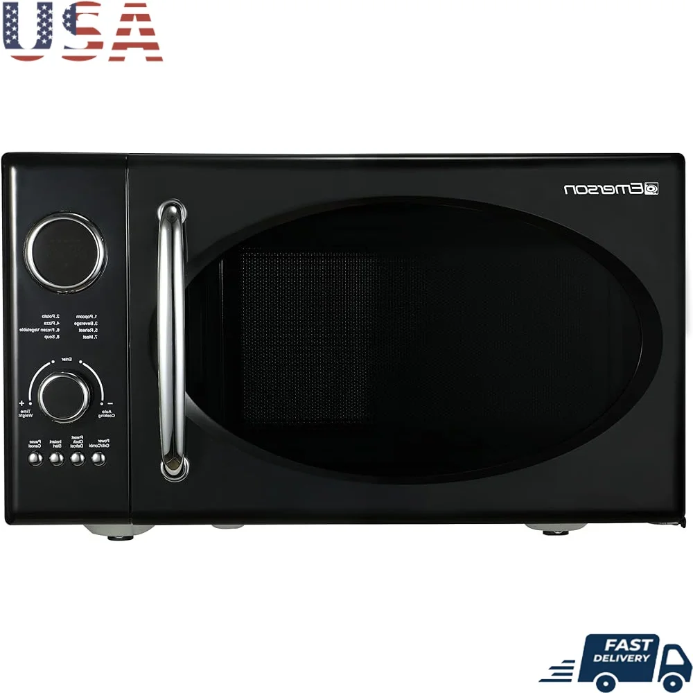 Retro Compact 800W Microwave Oven with 1,000W Grill Function LED Display 5 Power Levels 8 Auto Menus Glass Door Countertop Retro Compact 800W Microwave Oven with 1,000W Grill Function LED Display 5 Power Levels 8 Auto Menus Glass Door Countertop