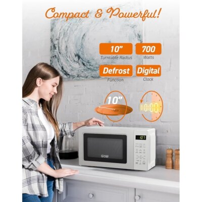 Compact 700W Microwave Oven 0.7 Cu Ft 10 Power Settings Quick Cook Kitchen Countertop Appliance - Image 5