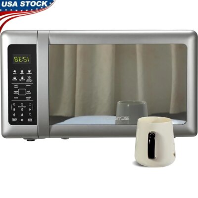 Compact Countertop Microwave Oven 700W 10 Power Levels 6 Auto Menus LED Display Child Safety Glass Turntable Cooking Reheating