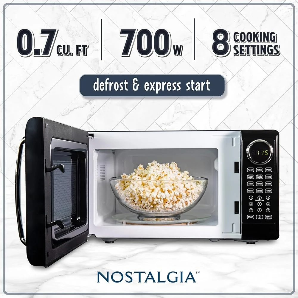 Compact Retro Microwave Oven 700 Watt Countertop Kitchen Appliance with Auto Cook Programs Digital Clock Child Safety Lock Glass Compact Retro Microwave Oven 700 Watt Countertop Kitchen Appliance with Auto Cook Programs Digital Clock Child Safety Lock Glass