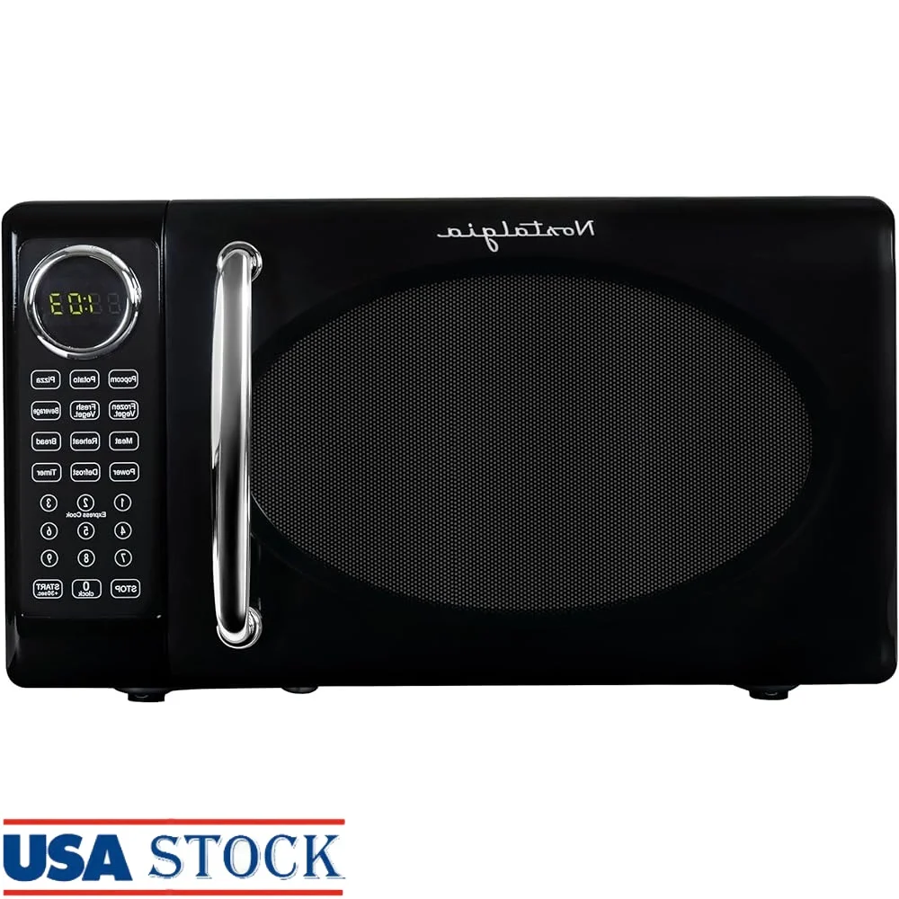 Compact Retro Microwave Oven 700 Watt Countertop Kitchen Appliance with Auto Cook Programs Digital Clock Child Safety Lock Glass Compact Retro Microwave Oven 700 Watt Countertop Kitchen Appliance with Auto Cook Programs Digital Clock Child Safety Lock Glass