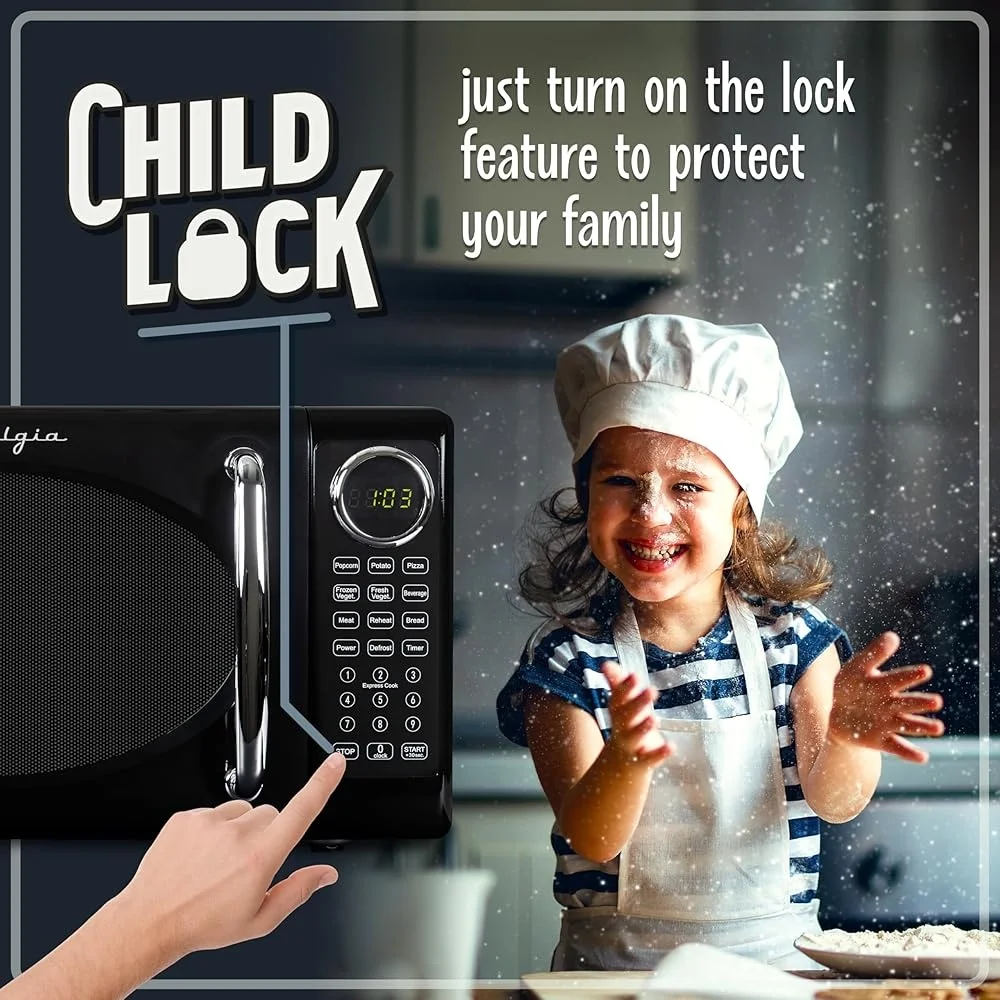 Compact Retro Microwave Oven 700 Watt Countertop Kitchen Appliance with Auto Cook Programs Digital Clock Child Safety Lock Glass Compact Retro Microwave Oven 700 Watt Countertop Kitchen Appliance with Auto Cook Programs Digital Clock Child Safety Lock Glass