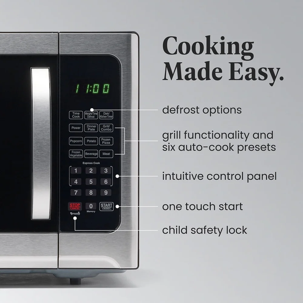 Smart Sensor Microwave Oven 1100W Countertop with Child Lock LED Display Timer One Touch Cooking Programs Easy Clean Stainless Smart Sensor Microwave Oven 1100W Countertop with Child Lock LED Display Timer One Touch Cooking Programs Easy Clean Stainless