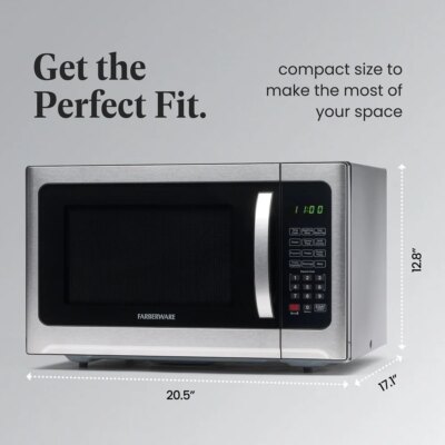 Smart Sensor Microwave Oven 1100W Countertop with Child Lock LED Display Timer One Touch Cooking Programs Easy Clean Stainless - Image 6