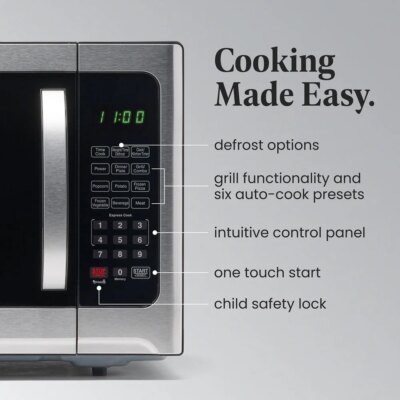 Smart Sensor Microwave Oven 1100W Countertop with Child Lock LED Display Timer One Touch Cooking Programs Easy Clean Stainless - Image 5
