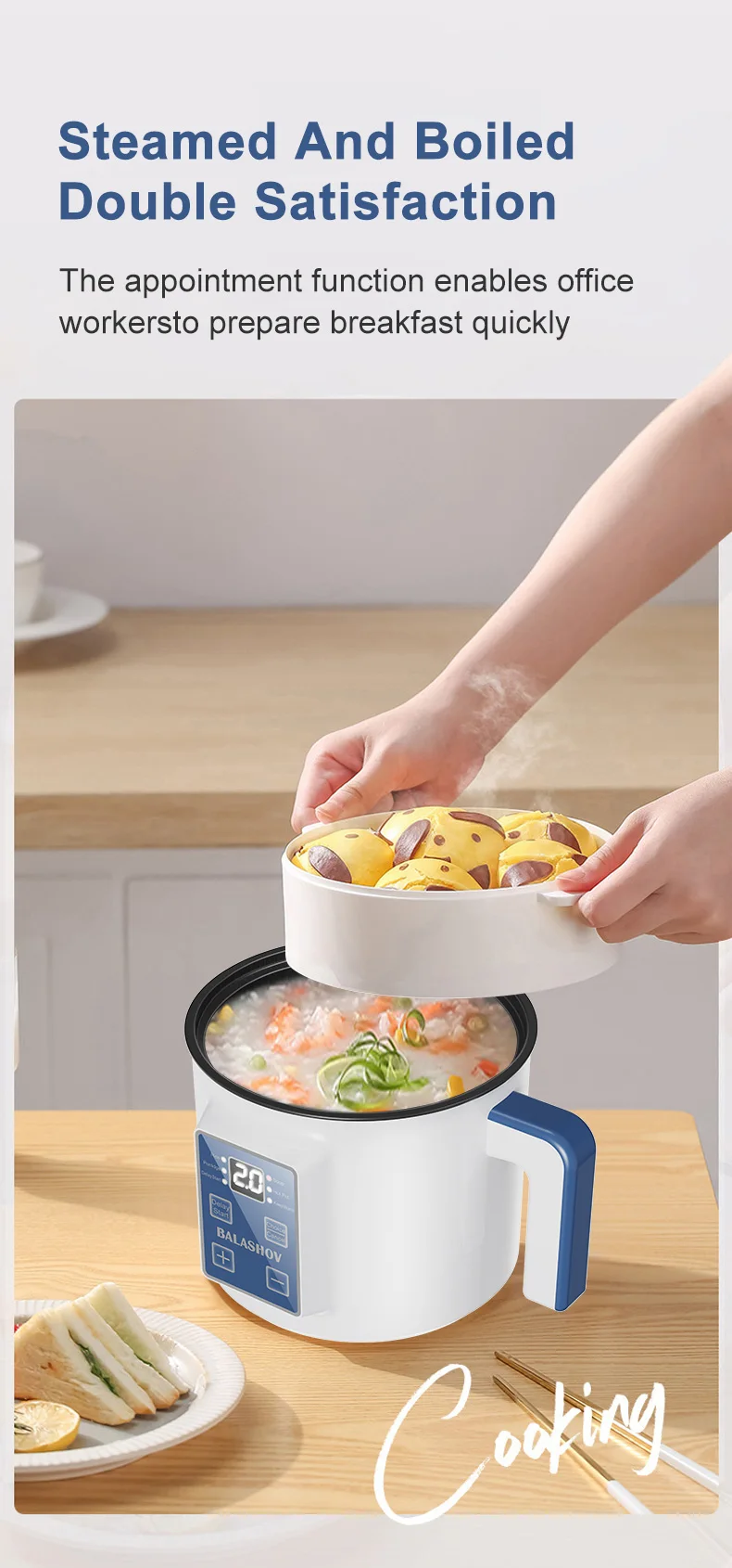 220V Electric Rice Cooker Double Layer Multi Cooker Non-Stick Smart Single MultiCooker Steamed Rice Pot For Home EU Plug