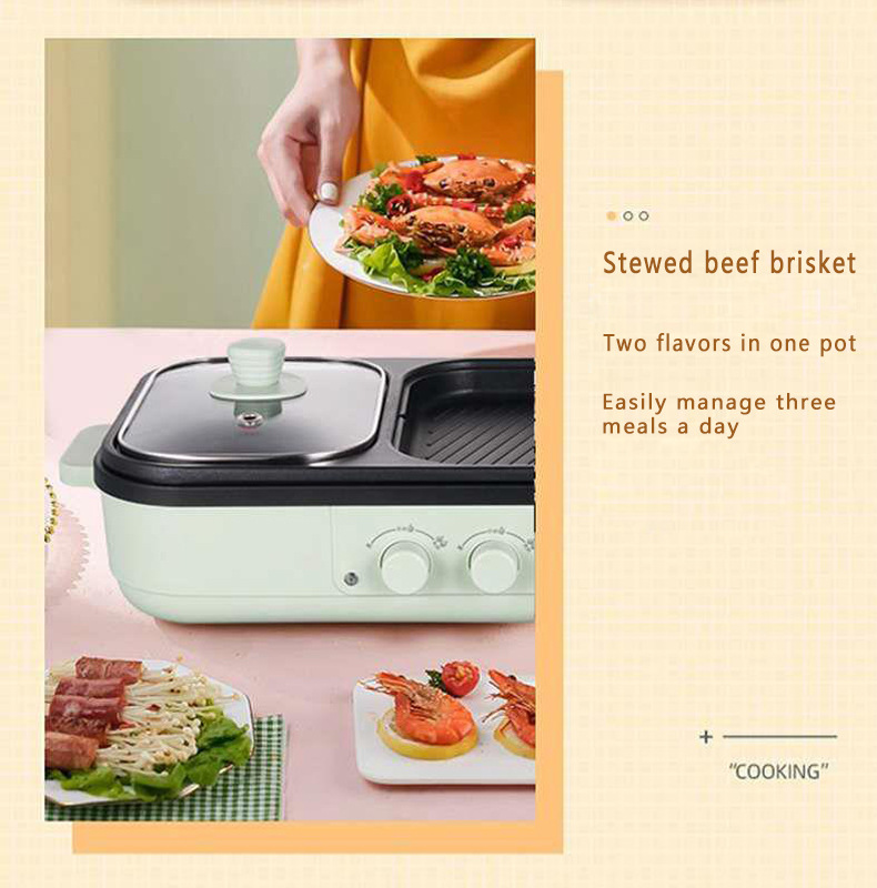 2 in 1 Non-Stick Shabu Pot and Griddle Multi Cookers BBQ Shabu Shabu Pot with Grill, Steaks, Ramen& Noodles,electric cooking pot