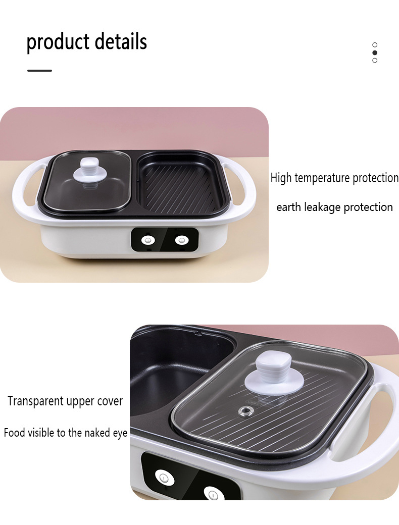 2 in 1 Non-Stick Shabu Pot and Griddle Multi Cookers BBQ Shabu Shabu Pot with Grill, Steaks, Ramen& Noodles,electric cooking pot