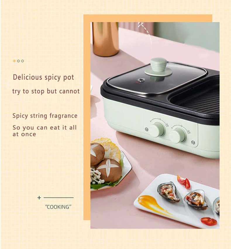 2 in 1 Non-Stick Shabu Pot and Griddle Multi Cookers BBQ Shabu Shabu Pot with Grill, Steaks, Ramen& Noodles,electric cooking pot
