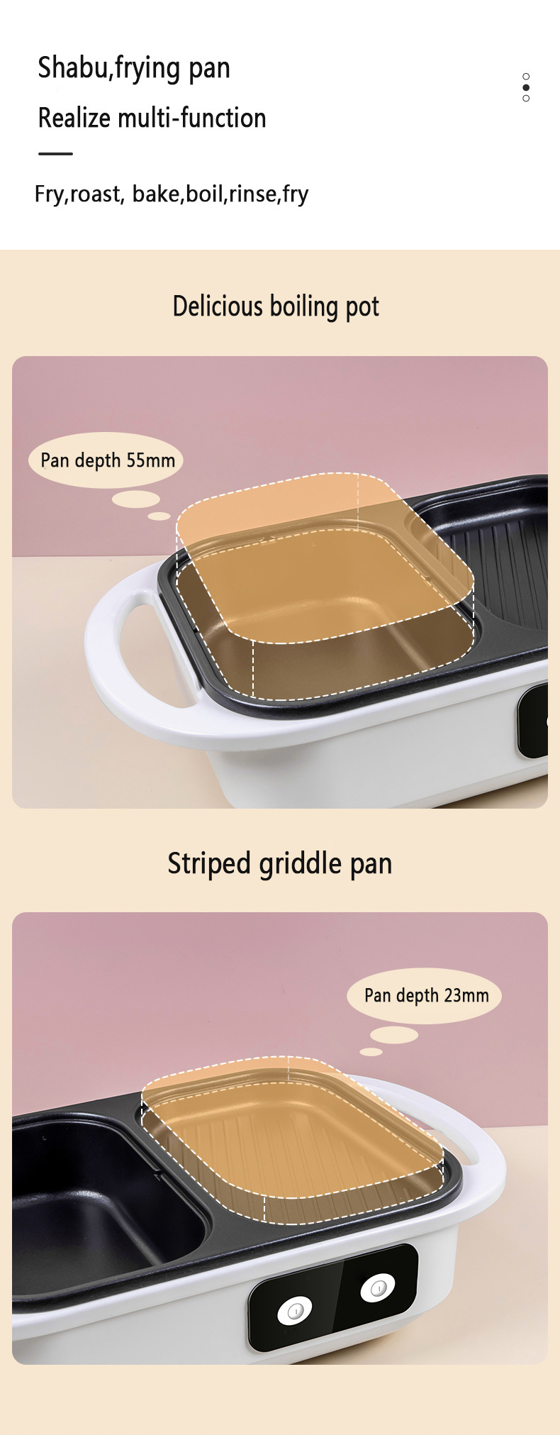 2 in 1 Non-Stick Shabu Pot and Griddle Multi Cookers BBQ Shabu Shabu Pot with Grill, Steaks, Ramen& Noodles,electric cooking pot