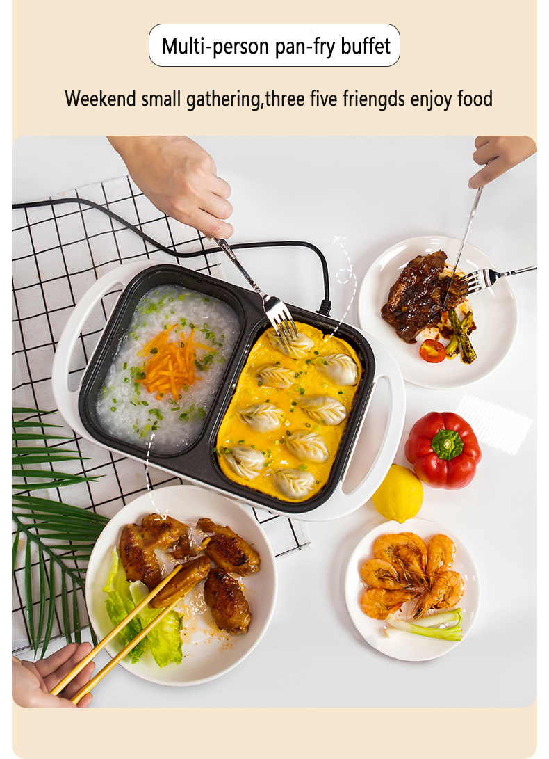 2 in 1 Non-Stick Shabu Pot and Griddle Multi Cookers BBQ Shabu Shabu Pot with Grill, Steaks, Ramen& Noodles,electric cooking pot