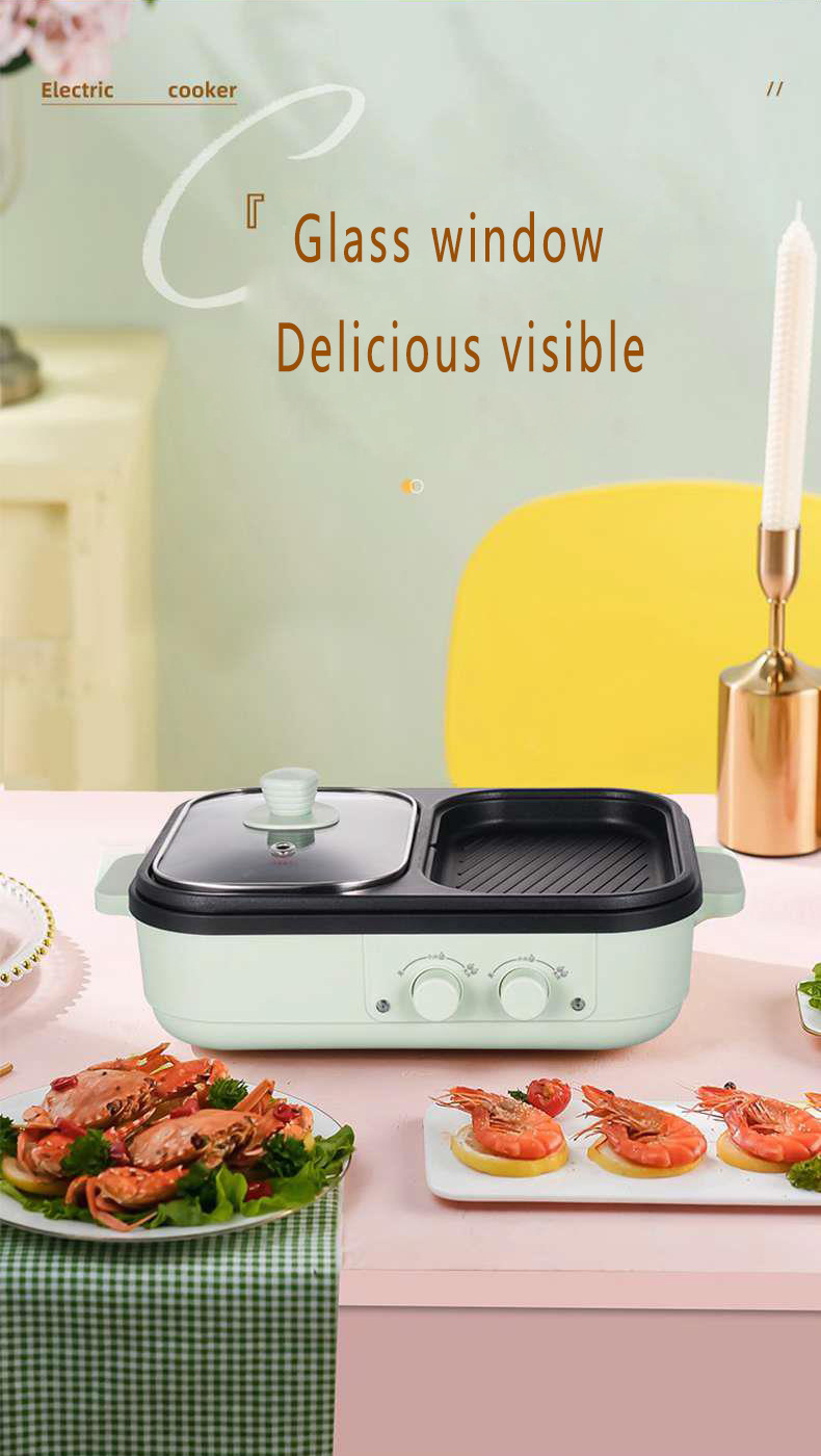2 in 1 Non-Stick Shabu Pot and Griddle Multi Cookers BBQ Shabu Shabu Pot with Grill, Steaks, Ramen& Noodles,electric cooking pot
