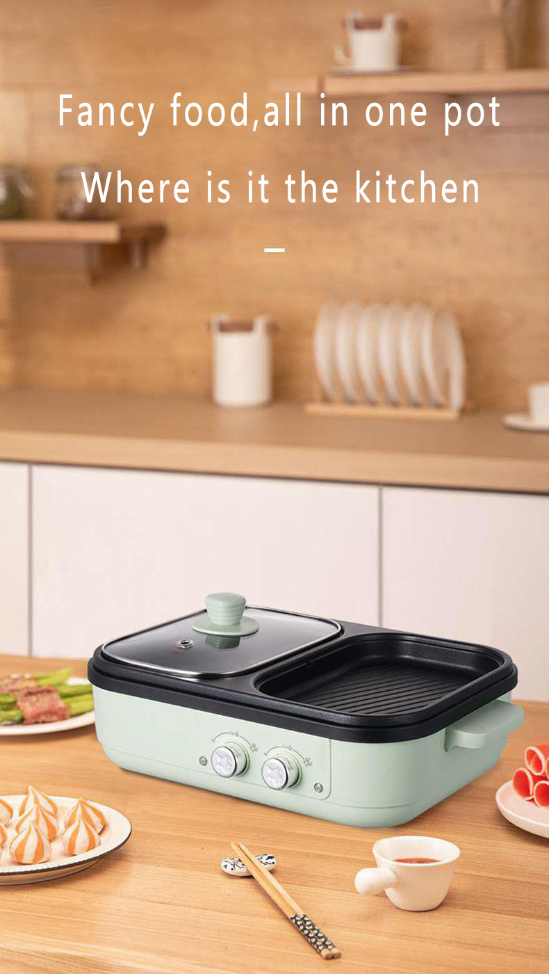 2 in 1 Non-Stick Shabu Pot and Griddle Multi Cookers BBQ Shabu Shabu Pot with Grill, Steaks, Ramen& Noodles,electric cooking pot