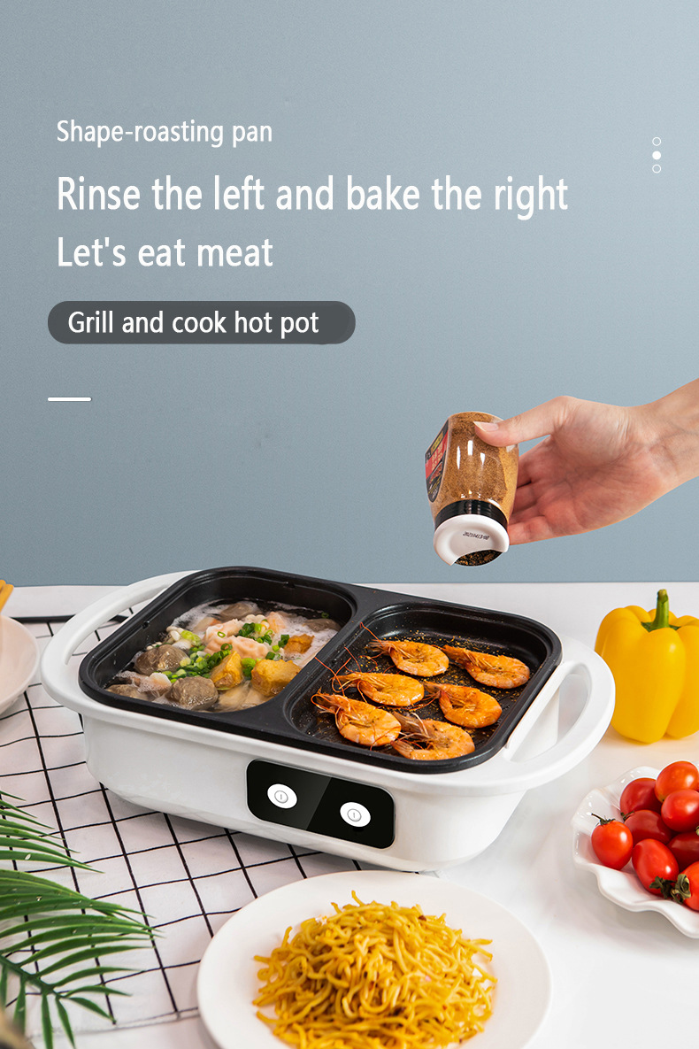2 in 1 Non-Stick Shabu Pot and Griddle Multi Cookers BBQ Shabu Shabu Pot with Grill, Steaks, Ramen& Noodles,electric cooking pot