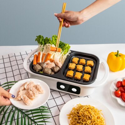 2 in 1 Non-Stick Shabu Pot and Griddle Multi Cookers BBQ Shabu Shabu Pot with Grill, Steaks, Ramen& Noodles,electric cooking pot - Image 2