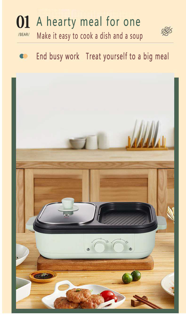 2 in 1 Non-Stick Shabu Pot and Griddle Multi Cookers BBQ Shabu Shabu Pot with Grill, Steaks, Ramen& Noodles,electric cooking pot